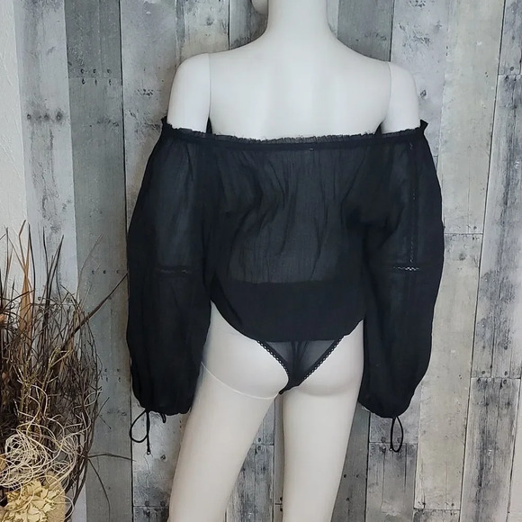 Nwot Free People Sundown Balloon Sleeve Bodysuit In Black - Picture 9 of 13